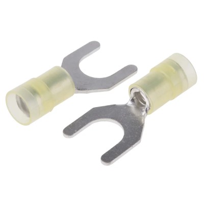 RS PRO Insulated Fork Terminal 12 AWG to 10 AWG Nylon Yellow, M8 Stud Size, 14mm Width, 30.5mm Length 267-3925