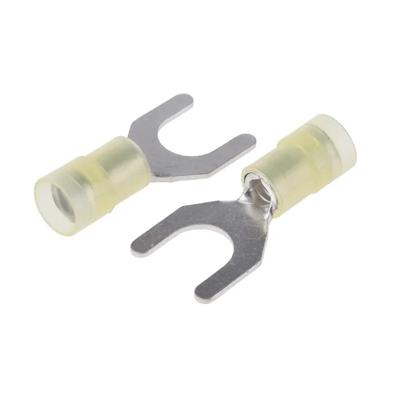 RS PRO Insulated Fork Terminal 12 AWG to 10 AWG Nylon Yellow, M8 Stud Size, 14mm Width, 30.5mm Length 267-3925