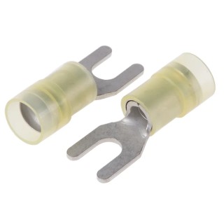RS PRO Insulated Fork Terminal 12 AWG to 10 AWG Nylon Yellow M4.5 Stud Size 25.5mm Length 1mm Thickness 267-3953