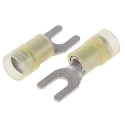 RS PRO Insulated Fork Terminal 12 AWG to 10 AWG Nylon Yellow M4.5 Stud Size 25.5mm Length 1mm Thickness 267-3953