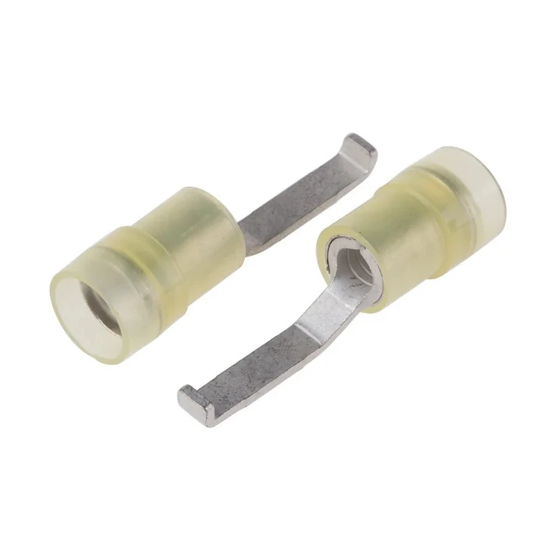 RS PRO Hooked Insulated Crimp Blade Terminal 17.2 mm Blade Length, 12 AWG to 10 AWG, Yellow 267-4085