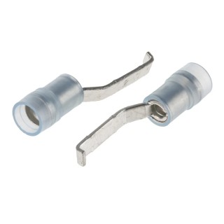 RS PRO Hooked Insulated Crimp Blade Terminal 17.4 mm Blade Length, 16 AWG to 14 AWG, Blue 267-4079