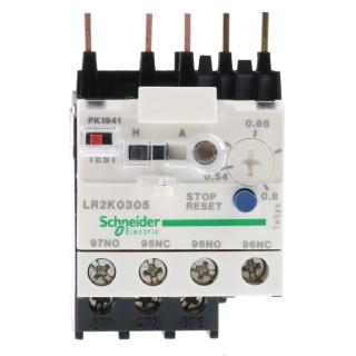 Schneider Electric TeSyS LR Thermal Overload Relay 1 NO/1 NC 0.54-0.8A FLC 10A Contact Rating 100W 250V DC LR2K0305