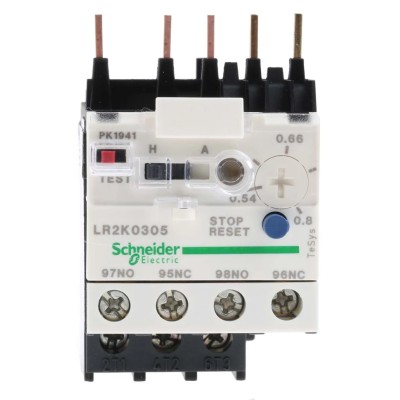 Schneider Electric TeSyS LR Thermal Overload Relay 1 NO/1 NC 0.54-0.8A FLC 10A Contact Rating 100W 250V DC LR2K0305