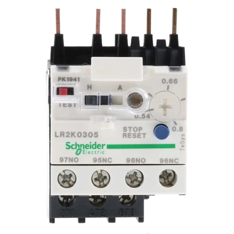 Schneider Electric TeSyS LR Thermal Overload Relay 1 NO/1 NC 0.54-0.8A FLC 10A Contact Rating 100W 250V DC LR2K0305