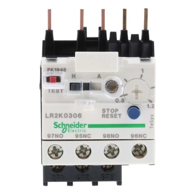 Schneider Electric TeSyS LR Thermal Overload Relay, 1 NO/1 NC, 0.8–1.2 A Adjustable Current Range, 100 W, 250 V DC, LR2K0306