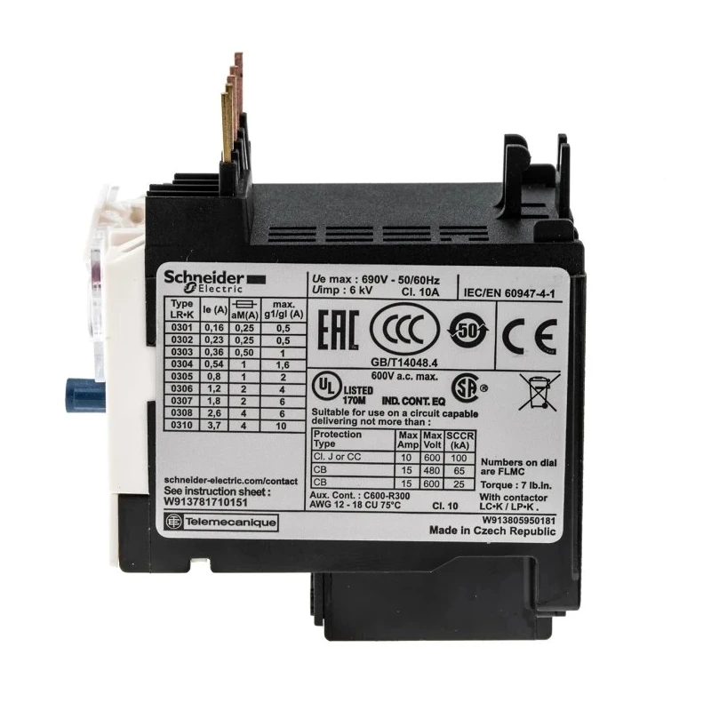 Schneider Electric TeSyS LR Thermal Overload Relay 1 NO/1 NC, 1.2-1.8A Adjustable Current, 100W Power Rating, 250 V LR2K0307