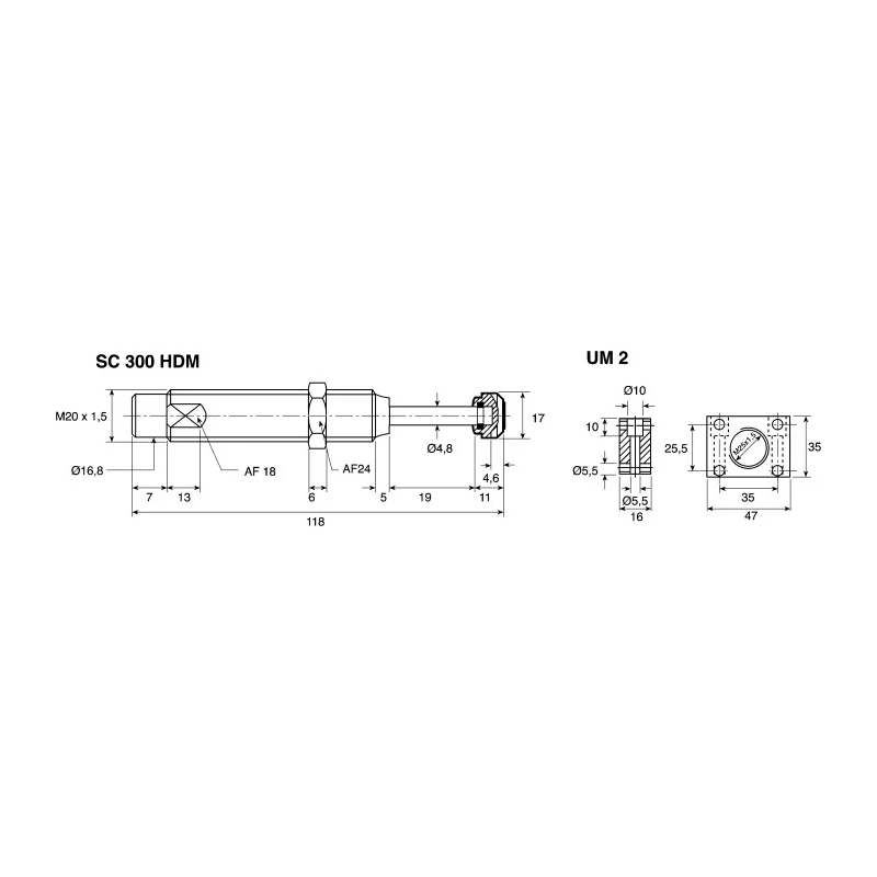 ACE Shock Absorber M14 x 1.5 Thread Size, 87.7 mm Length, 11.9 mm Stroke Length, 114.7 mm Overall Length SC190EUM-4