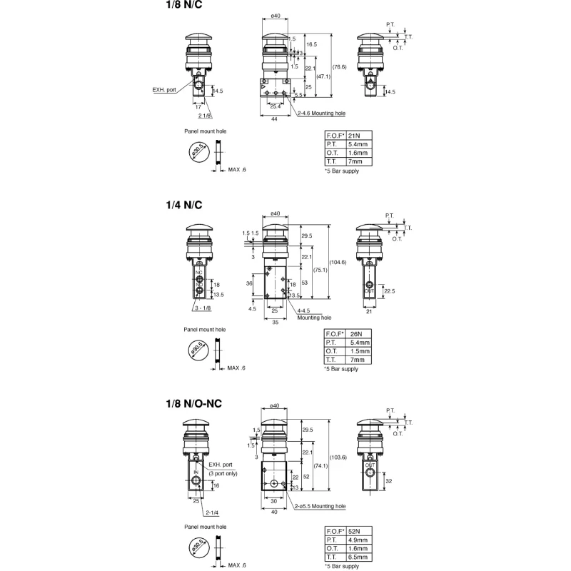 SMC Push Button Pneumatic Manual Control Valve VM400 Series Rc 1/8, 3/2 Valve Function, Aluminium Alloy Body VM430-01-30G