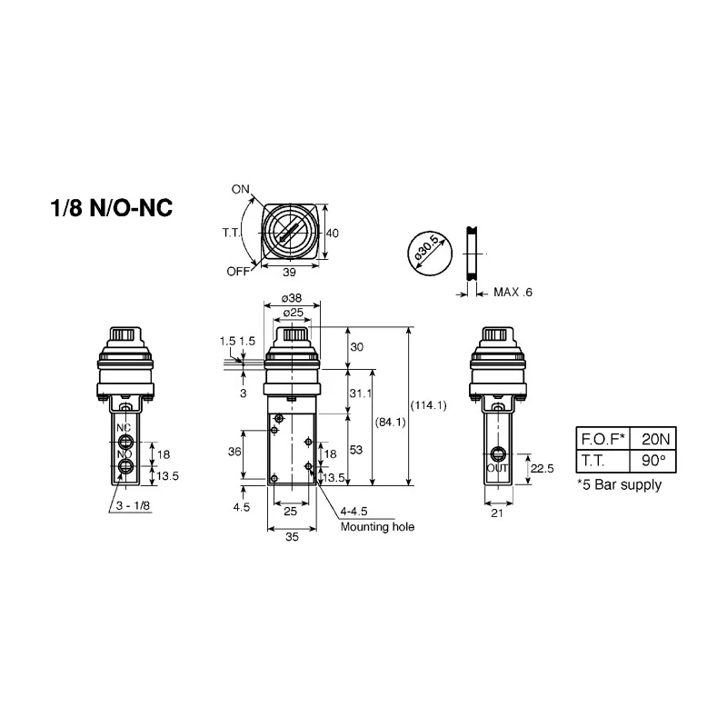 SMC Pneumatic Manual Control Valve Twist Selector 1 MPa Maximum Operating Pressure 338.77 NL/min Maximum Flow VM430-01-34B