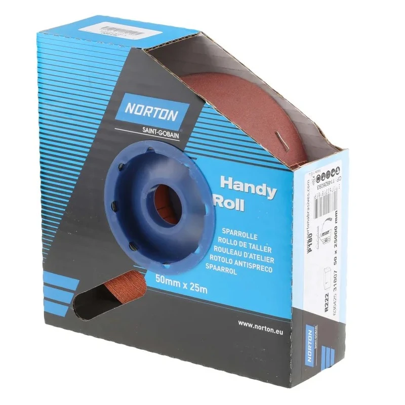 Norton Abrasive Paper Cloth Roll Aluminium Oxide P180 Grit Very Fine Grade 25m x 50mm 63642531807