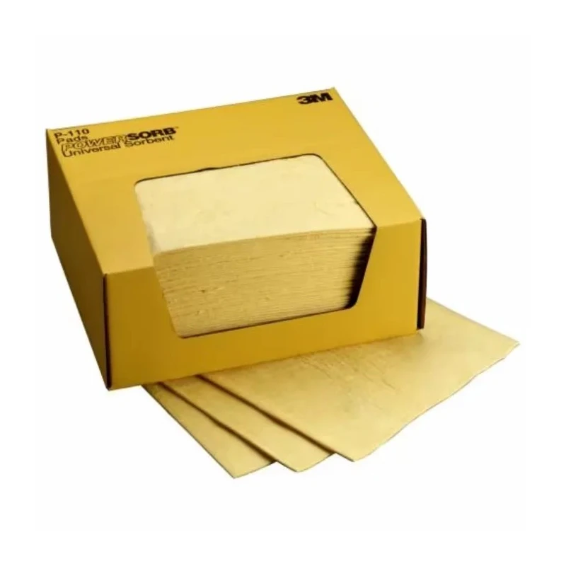 3M Spill Absorbent Sheet for Chemical Use, 68.1 L Absorbent Capacity, Yellow, 330.2mm x 279.4mm, Pack of 50 Sheets P110