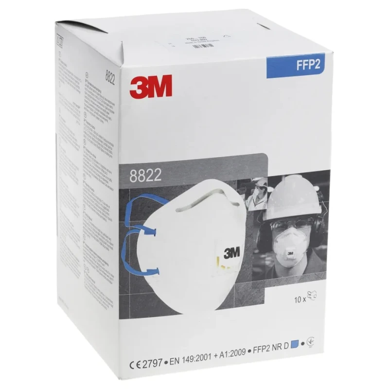 3M Disposable FFP2 Face Mask 8000 Series, 10 Per Pack, Adjustable Nose Clip, White FFP2