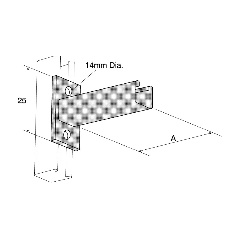 Unistrut Steel Hot Dip Galvanised Cantilever Arm 300 mm Length 135 mm Base Height 45 mm Base Width P 2663 300
