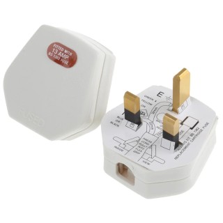 RS PRO 13A 250V UK Mains Plug White Thermoplastic Cable Clamp 269-8722