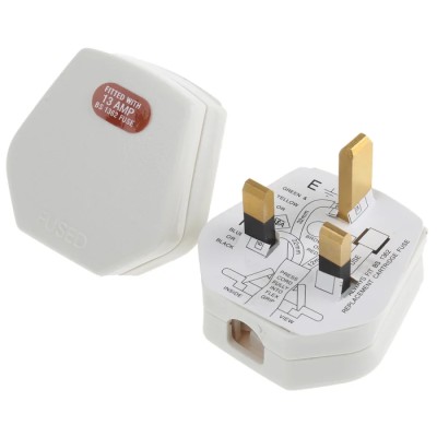 RS PRO 13A 250V UK Mains Plug White Thermoplastic Cable Clamp 269-8722