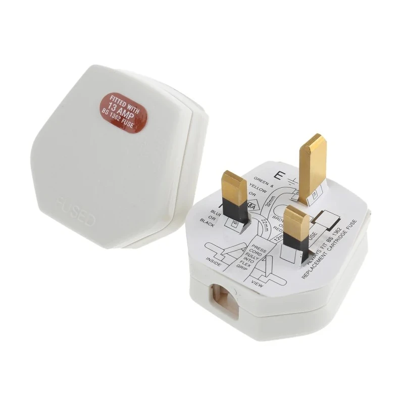 RS PRO 13A 250V UK Mains Plug White Thermoplastic Cable Clamp 269-8722