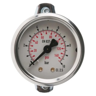 RS PRO Steel Analog 050 mm Dial Pressure Gauge, 1/8 in G Back Entry Connection, 10 bar, Accuracy ±2.5% 777-075