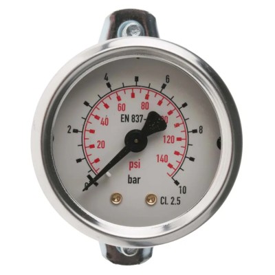 RS PRO Steel Analog 050 mm Dial Pressure Gauge, 1/8 in G Back Entry Connection, 10 bar, Accuracy ±2.5% 777-075