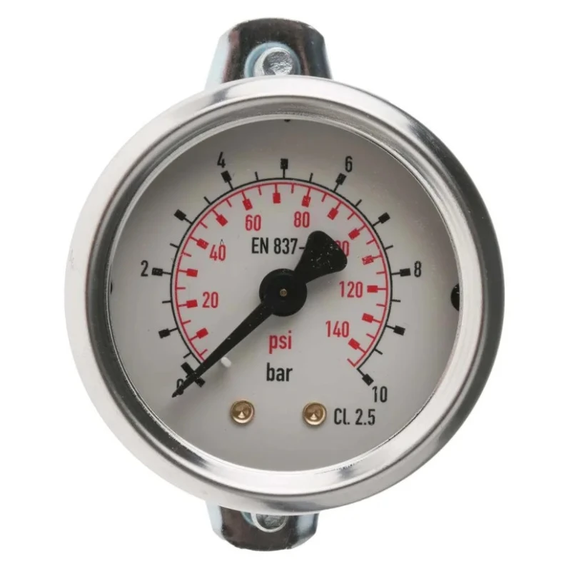 RS PRO Steel Analog 050 mm Dial Pressure Gauge, 1/8 in G Back Entry Connection, 10 bar, Accuracy ±2.5% 777-075