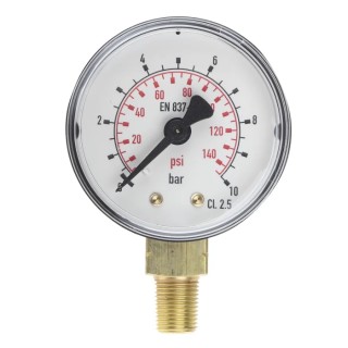 RS PRO 50 mm ABS Plastic Case Bottom Entry Pressure Gauge R 1/8 in Connection 10 bar Accuracy ±2.5% FSD 777-097