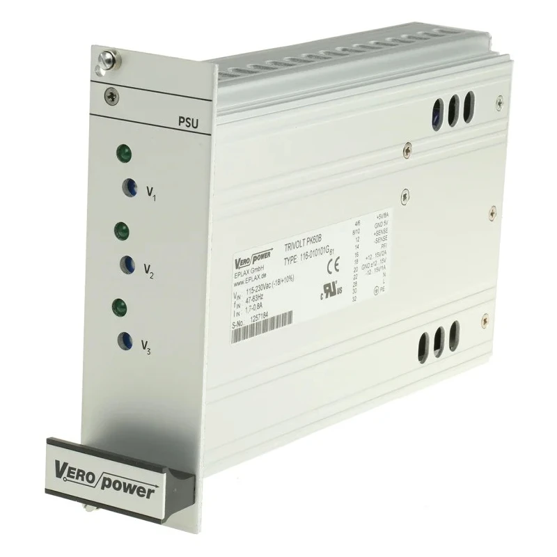 Eplax Switching Power Supply 3 Output 15V DC 60W Rack Mount 253V AC PK Series 116-010101G