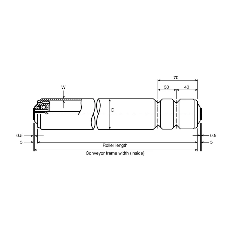 Interroll M8 Conveyor Roller, Zinc Plated Tube, 50 mm Diameter x 600 mm Length, 30 kg Load Capacity, 0.8 m/s 17X3JAELAE
