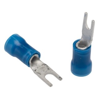 TE Connectivity PLASTI-GRIP Insulated Fork Terminal 16 AWG to 14 AWG Vinyl Insulation Blue 3.02 mm Stud Size 132528-1