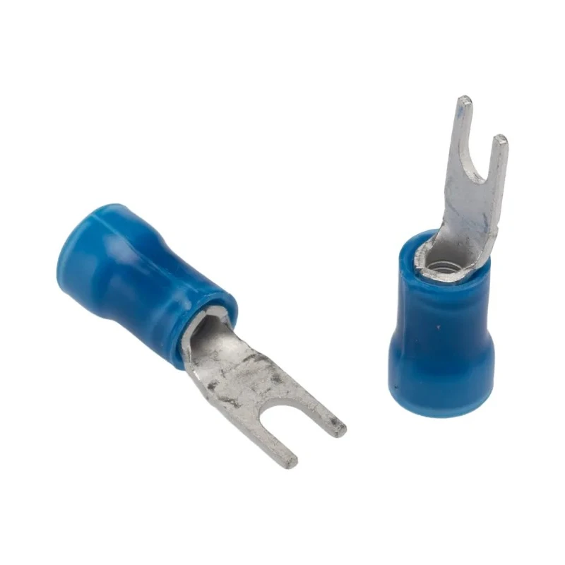 TE Connectivity PLASTI-GRIP Insulated Fork Terminal 16 AWG to 14 AWG Vinyl Insulation Blue 3.02 mm Stud Size 132528-1