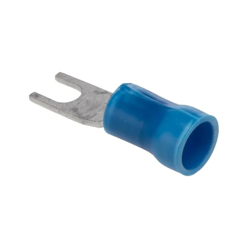 TE Connectivity PLASTI-GRIP Insulated Fork Terminal 16 AWG to 14 AWG Vinyl Insulation Blue 3.02 mm Stud Size 132528-1