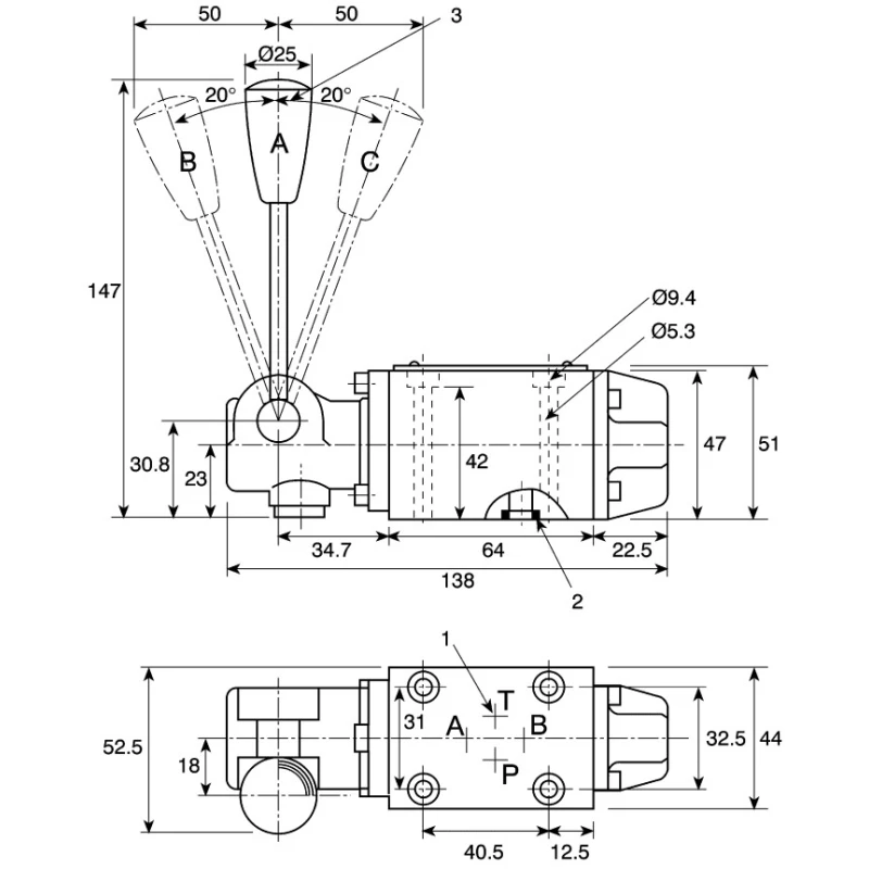 Bosch Rexroth Directional Control Valve 3 Positions Mechanical Manual Operation 4 Ports Nitrile Rubber R900467936