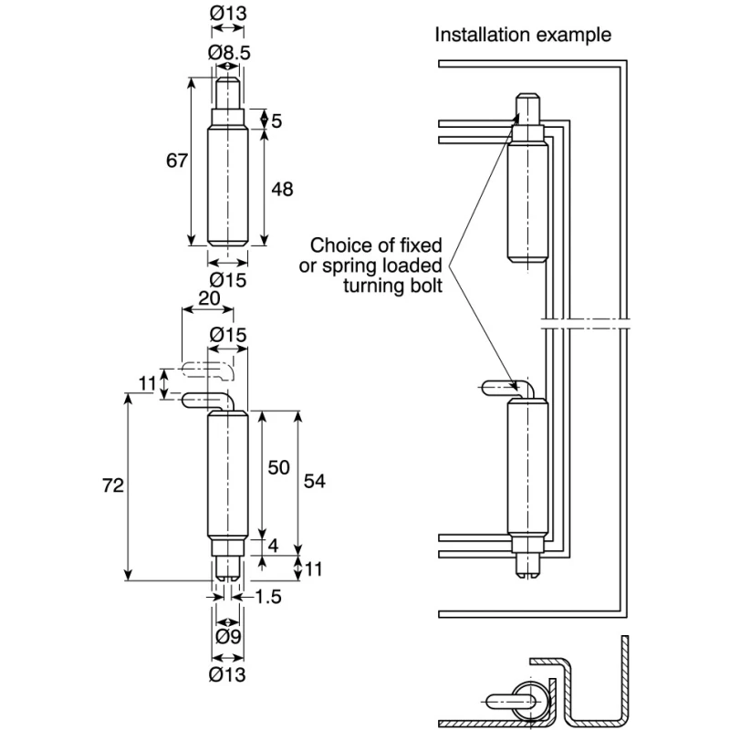 Steinbach & Vollman Steel Concealed Latch Hinge with Fixed Pin Weld-on Fixing 67mm x 15mm x 15mm 825-815