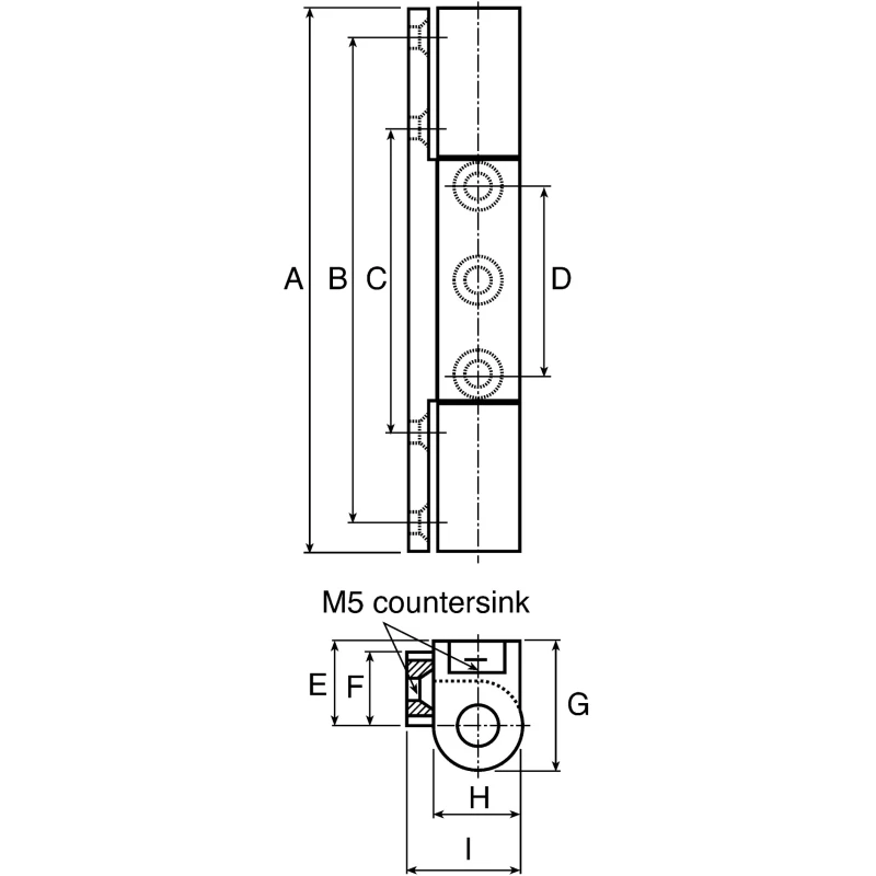 Steinbach & Vollman Anodised Aluminium Pin Barrel Hinge with Fixed Pin, Screw Fixing, 70mm x 19mm x 16mm 825-865