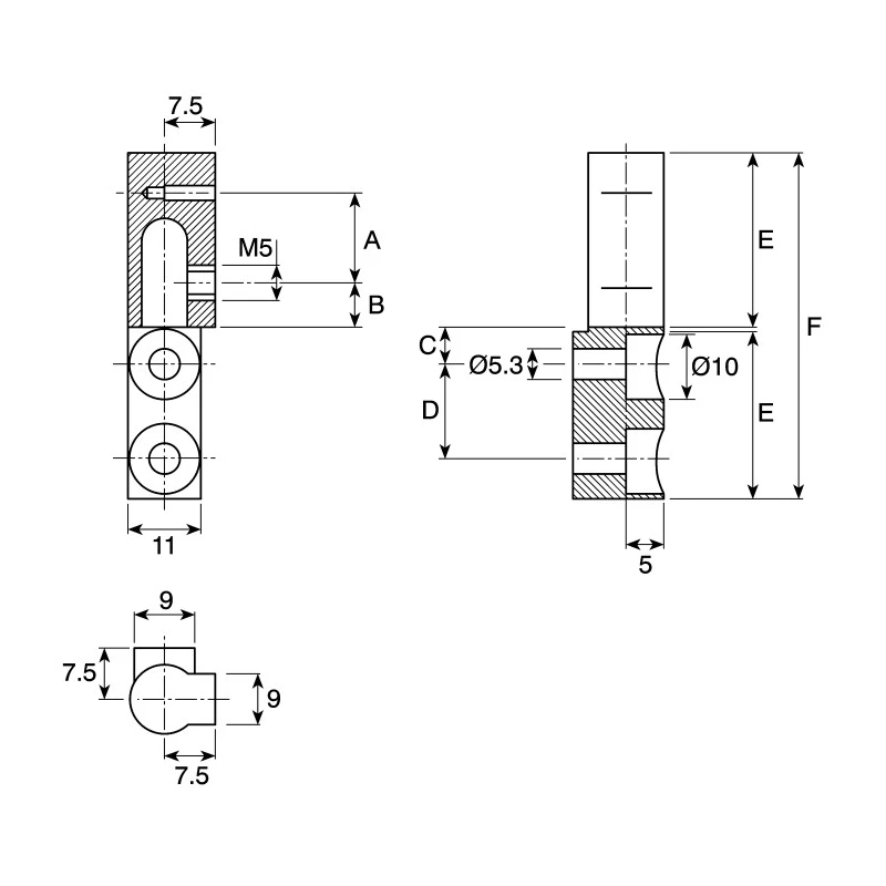 Steinbach & Vollman Steel Barrel Hinge with E Pin, 95 mm x 11 mm x 13 mm, Free Swinging Closing, Zinc Passivated 825-792