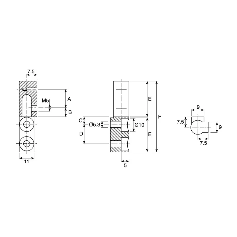 Steinbach & Vollman Steel Barrel Hinge with E Pin, 95 mm x 11 mm x 13 mm, Free Swinging Closing, Zinc Passivated 825-792
