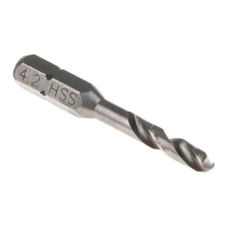 RS PRO High-Speed Steel (HSS) Drill Bit 4.2 mm, Hex Shank 6.4 mm, 2-Flute Helical Design 828-218