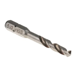 RS PRO Drill Bit HSS 5 mm, Hex Shank 6.3 mm, 2 Flute Helical 828-224