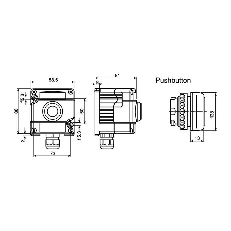 Bartec Push Button Control Station Thermoplastic IP66 IP67 ATEX Certified 22mm Cutout 07-3511-10P74