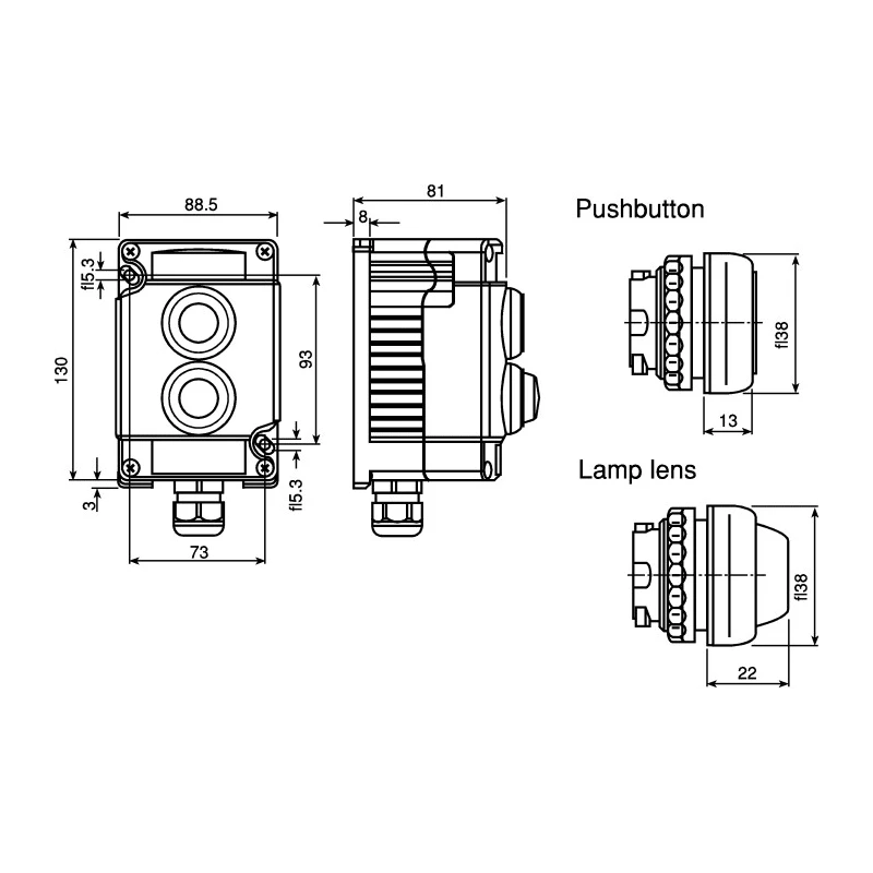 Bartec Momentary Push Button Control Station Thermoplastic 1 Cutout Red IP66 IP67 07-3512-LRRP74