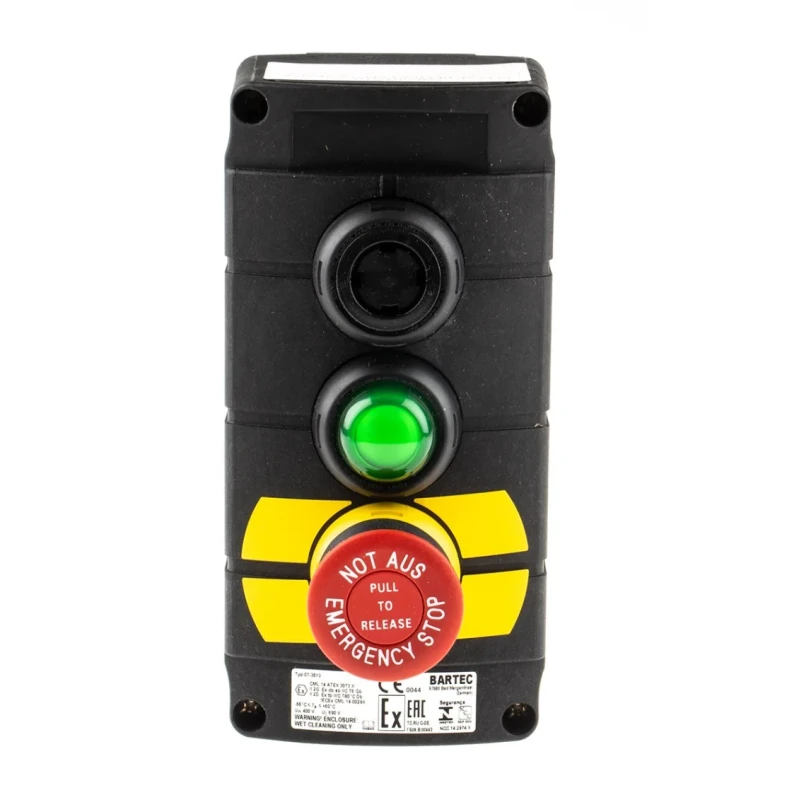 Bartec Control Station Switch SPDT Cutout Diameter 22mm IP67, IP66 Operating Temperature -55°C to 60°C 07-3513-10P74LGGN84