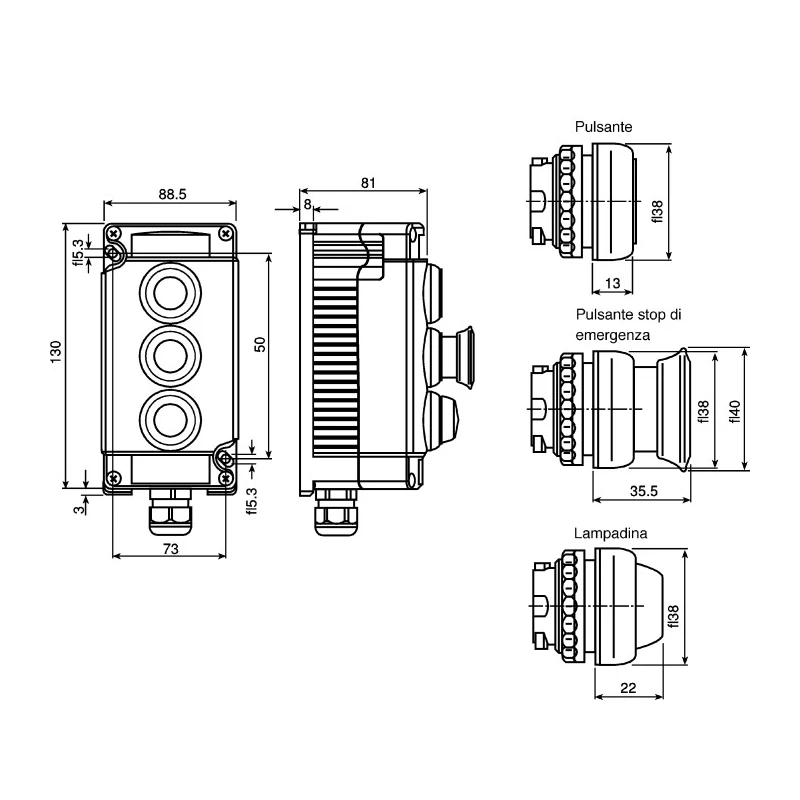 Bartec Control Station Switch SPDT Cutout Diameter 22mm IP67, IP66 Operating Temperature -55°C to 60°C 07-3513-10P74LGGN84