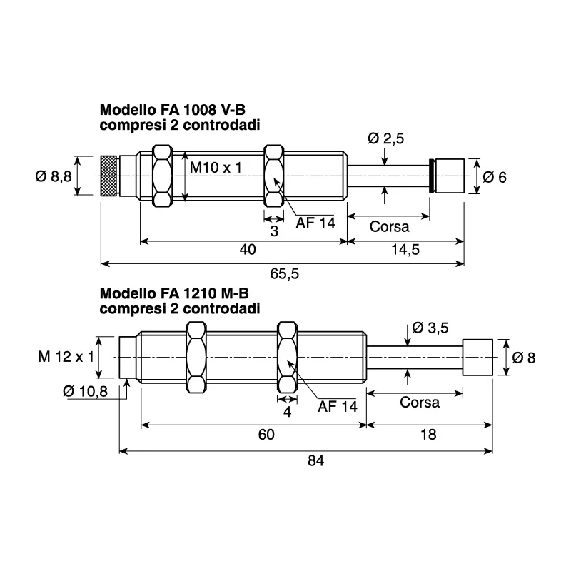 ACE Shock Absorber, 84 mm Body Length, M12 x 1 Thread Size, FA Series FA1210MB
