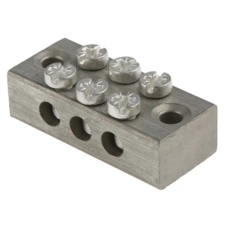 RS PRO 3-Way Double Screw Earth Terminal Block, 0mm² to 16mm² Cable CSA, 16AWG Wire, Screw Termination, Brass 283-0730
