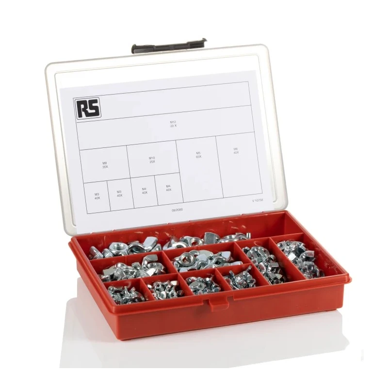 RS PRO Stainless Steel Wing Nuts Box 340 Pieces M3 to M12 Bright Zinc Plating 282-8888