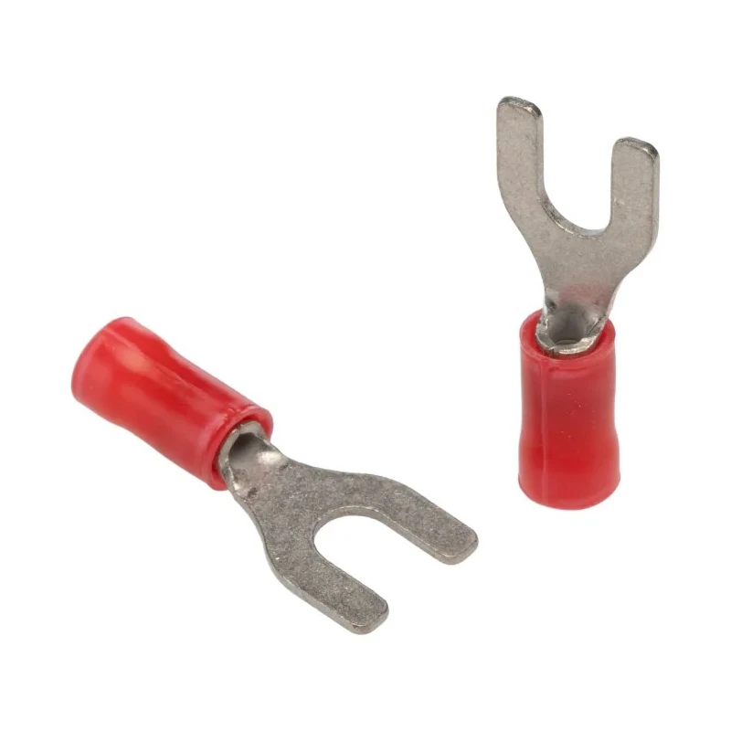TE Connectivity PLASTI-GRIP Insulated Fork Terminal 22 AWG to 16 AWG M4 Stud Size Vinyl Red 34155