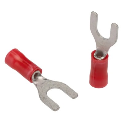 TE Connectivity PLASTI-GRIP Insulated Fork Terminal, 22 AWG to 16 AWG, M5 Stud Size Vinyl Red 34156