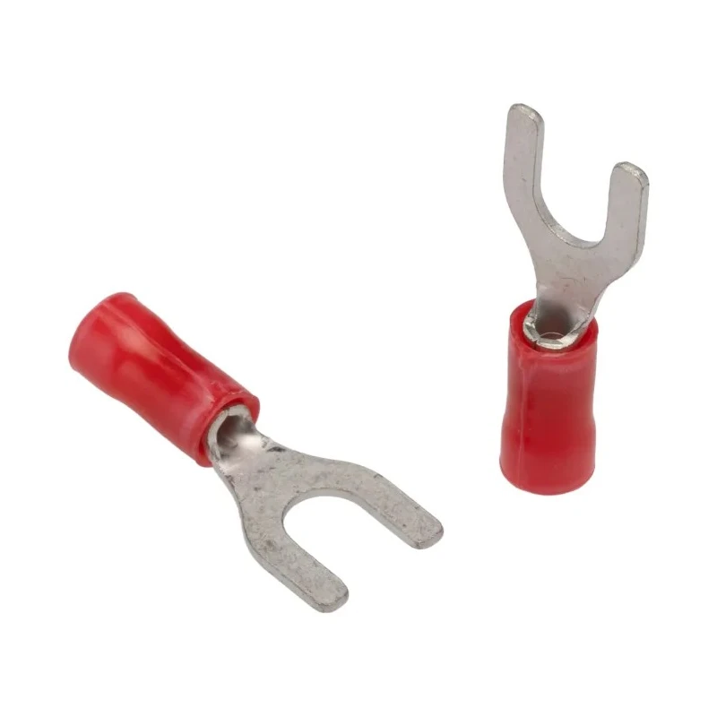 TE Connectivity PLASTI-GRIP Insulated Fork Terminal, 22 AWG to 16 AWG, M5 Stud Size Vinyl Red 34156