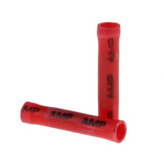 TE Connectivity PLASTI-GRIP Butt Splice Connector, Red, Insulated Vinyl, Tin-Plated Copper, 16 AWG, 27.33mm Length 34070