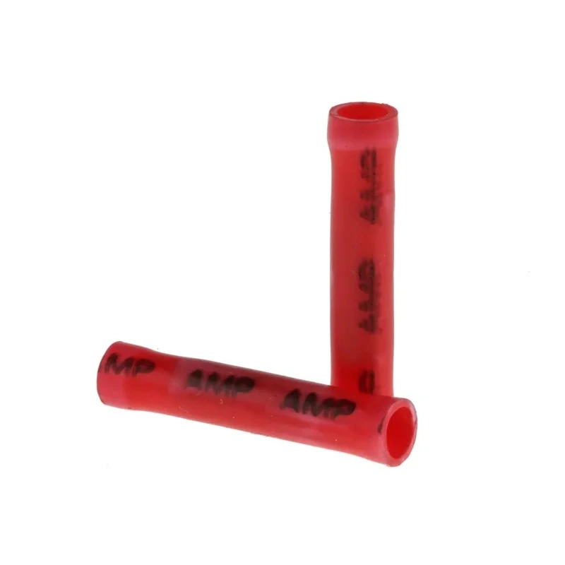 TE Connectivity PLASTI-GRIP Butt Splice Connector, Red, Insulated Vinyl, Tin-Plated Copper, 16 AWG, 27.33mm Length 34070
