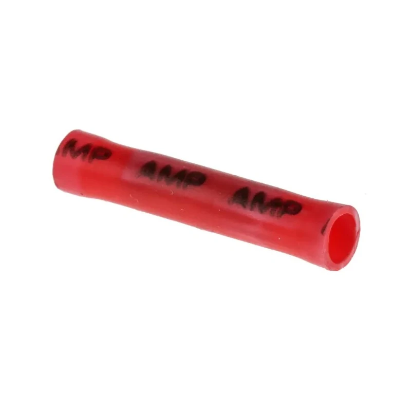TE Connectivity PLASTI-GRIP Butt Splice Connector, Red, Insulated Vinyl, Tin-Plated Copper, 16 AWG, 27.33mm Length 34070